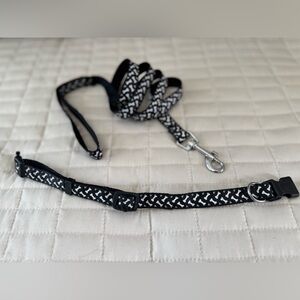 Black and White Bone Print Dog Leash and Collar Set